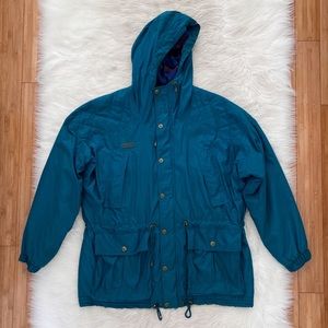 Columbia 90s Vintage Teal Aztec Fleece Lined Hooded Parka Utility Coat Jacket